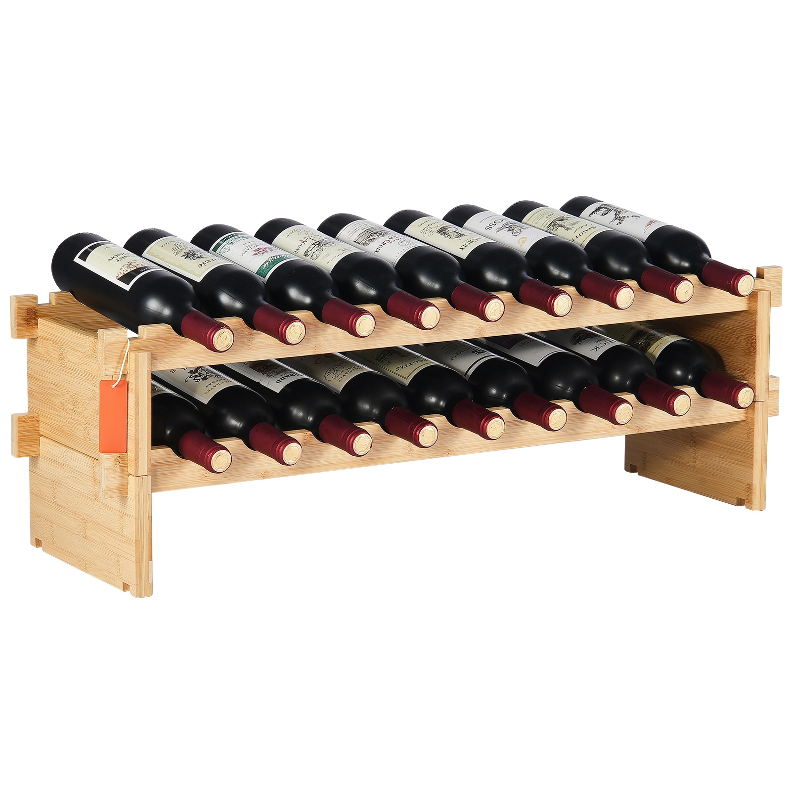 18 Bottle Stackable Modular Wine Rack Bamboo Wood Display Shelf 2-Tier_voghion.com